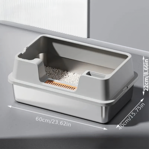 Ibiz Stainless Steel Cat Litter Box With Enclosure And Mat 60 x 40 x 25 cm