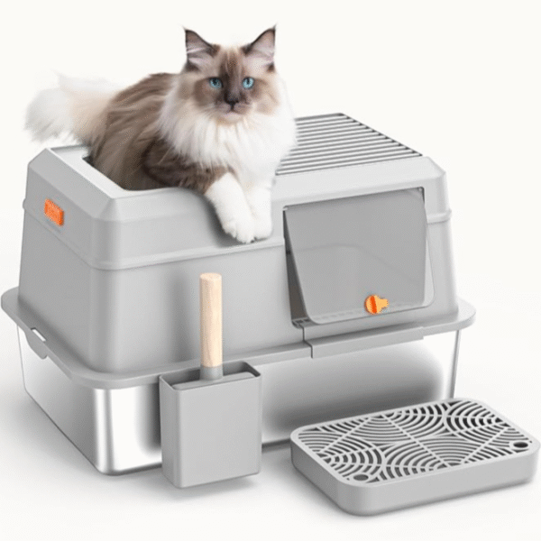 LV Stainless Steel Cat Litter Box With Dual-Entry 60 x 40 x 40 cm
