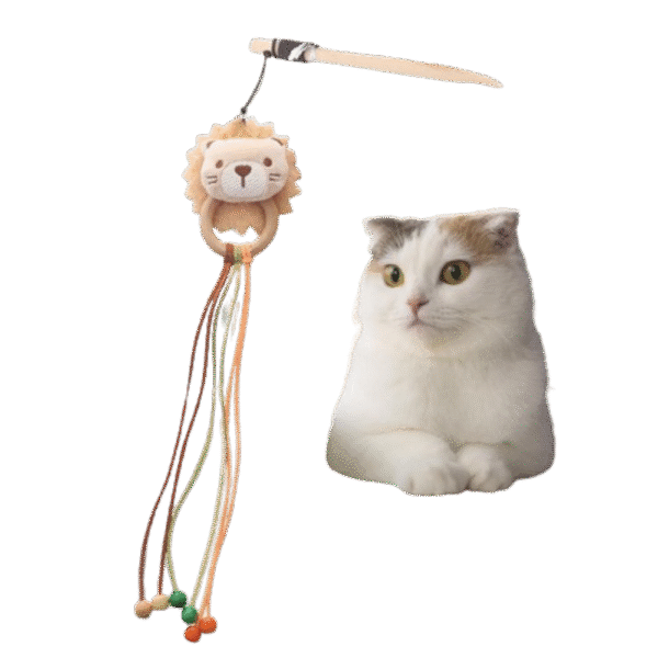 Lion Head Cat Toy Stick With Wooden Handle