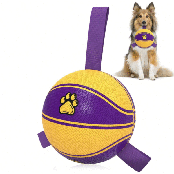 Basketball With Built in Blower Dog Toy Purple And Yellow