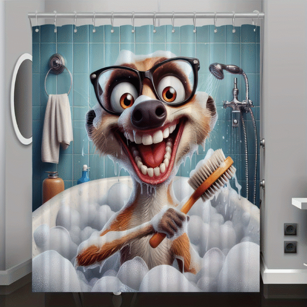Cute Cartoon Ferret Bath Time Shower Curtain