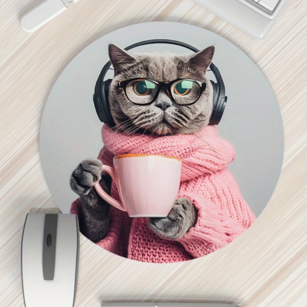 Malika Cat Pattern Round Mouse Pad
