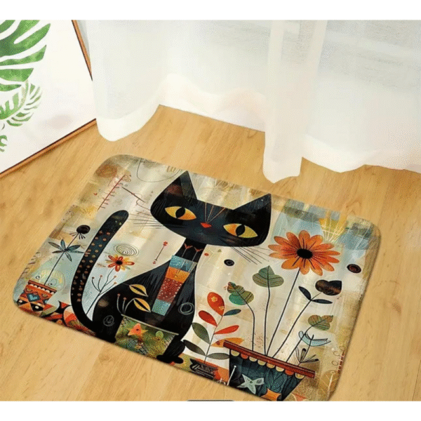 Cat Sunflower Floor Mat, Black