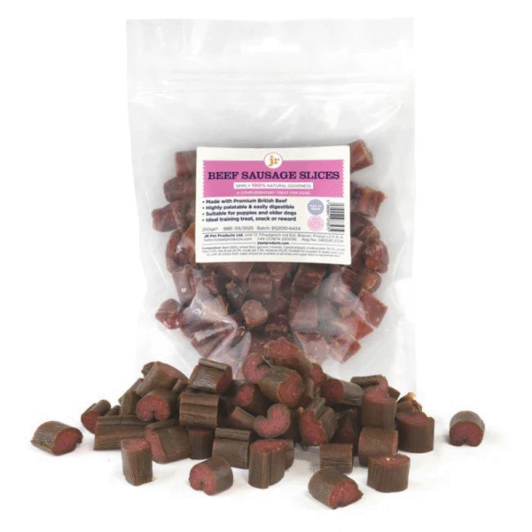 Jr Pure Premium British Sliced Beef Sausage Dog Treats 250g