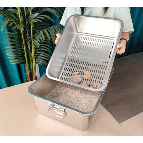 Catto Stainless Steel Double Layer Cat Litter Box With Handle 50 x 35 x 20 cm