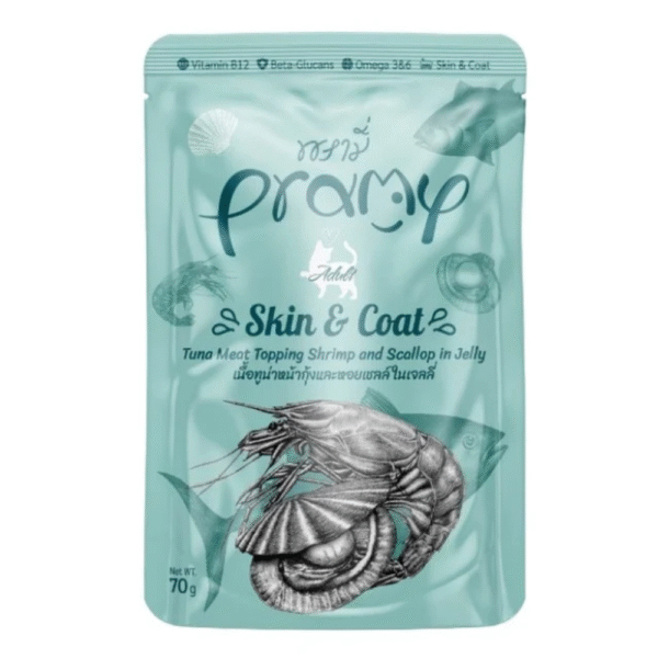 Pramy Skin & Coat Tuna Topping Shrimp & Scallop in Jelly Wet Cat Food 70g