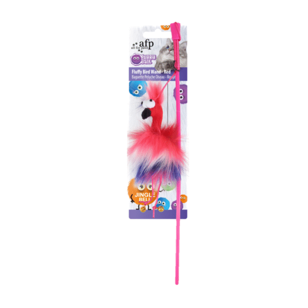 Furry Ball Fluffy Bird Wand Red
