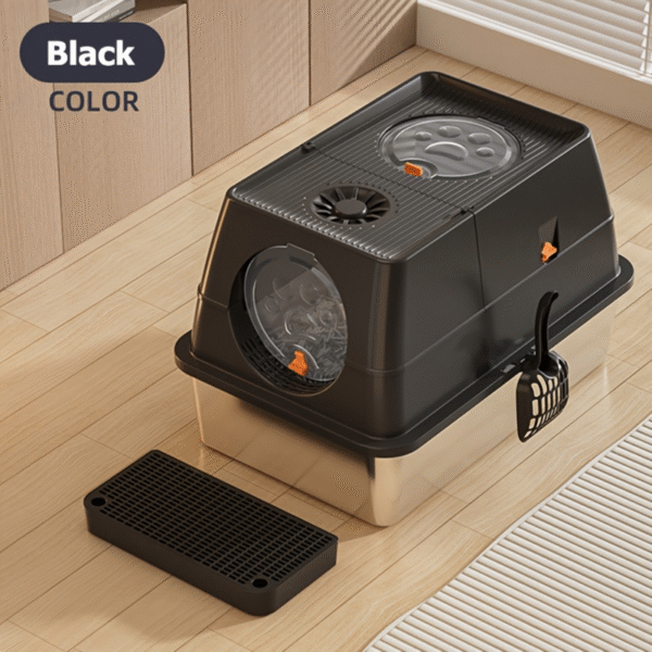 Dual Mode Stainless Steel Large Cat Litter Box, 60 x 45 x 40 cm