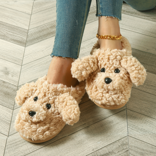 Cute Plush Teddy Dog Slippers for Women