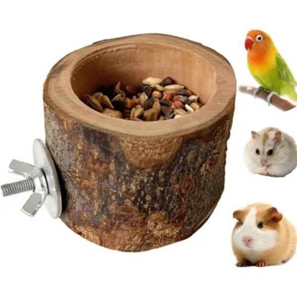 Handcrafted Wooden Bird Feeding Dish With Removable Bowl
