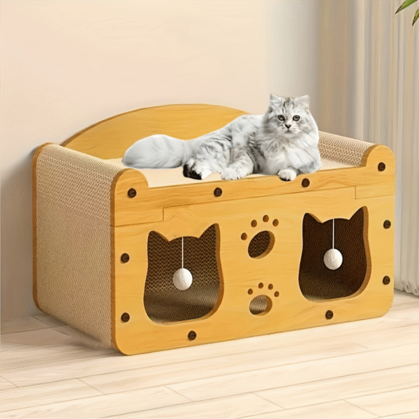 Cat Scratching Board House with Cat Face Design