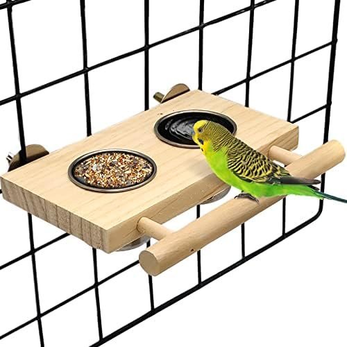 Matte Stainless Steel Bird Feeder With Wooden Perch Stand