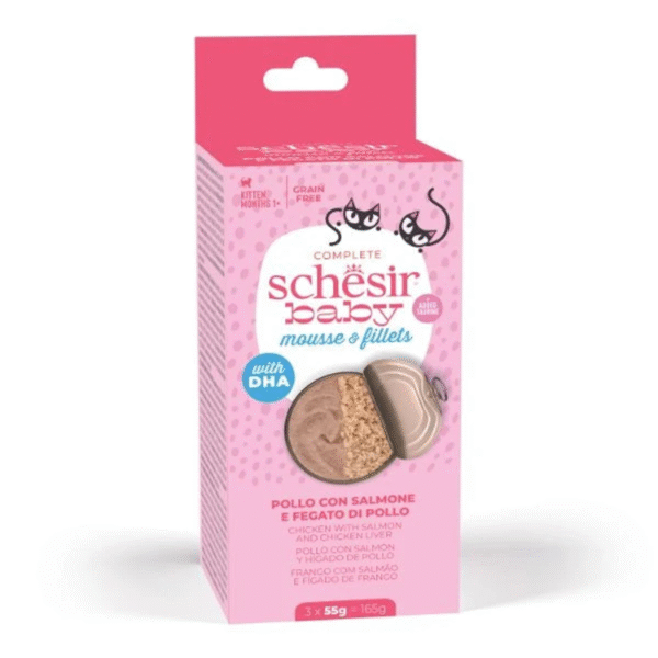 Schesir Baby Cat Can Multipack Mousse & Shreds in Chicken & Salmon, 55g x 3 Cans