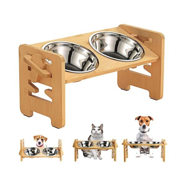Wooden Rack Pet Food Bowl