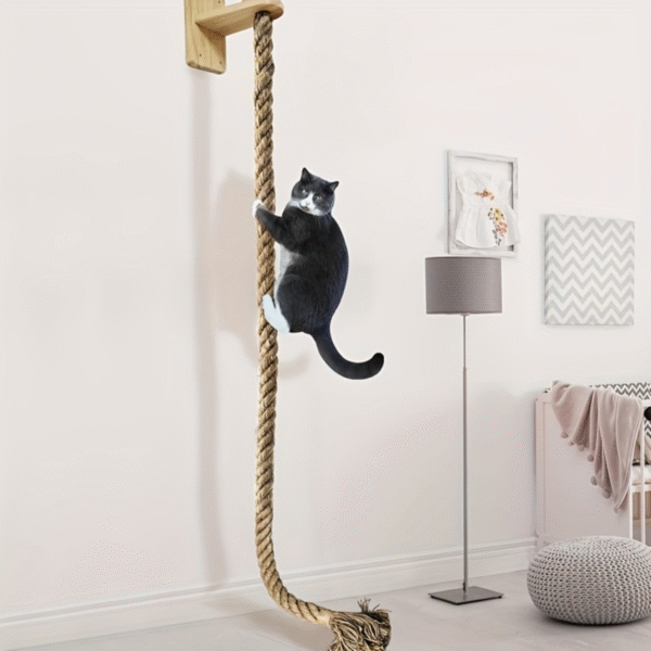 Wooden Wall-Mounted Cat Scratching Post With Thick Sisal Rope