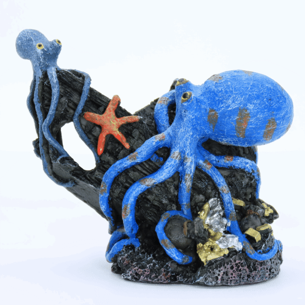 Blue Octopus Resin Sculpture with Starfish & Coral Accents