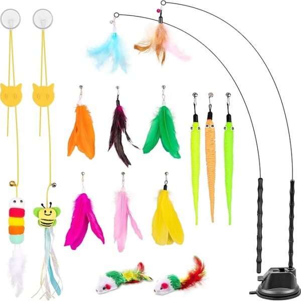Interactive Cat Teaser Wand with Strong Suction Cup Base