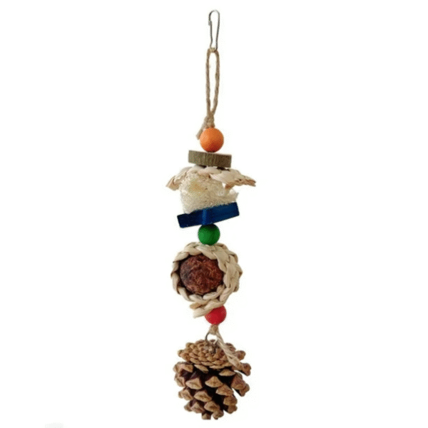 Bird Chewing Toy With Corn Husk , Pine Cone And Rattan Ball