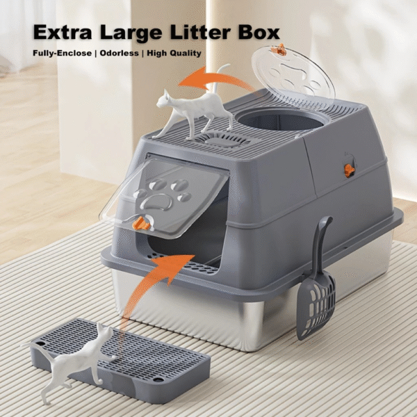 Catto Stainless Steel Large Cat Litter Box, 60 x 40 x 37 cm