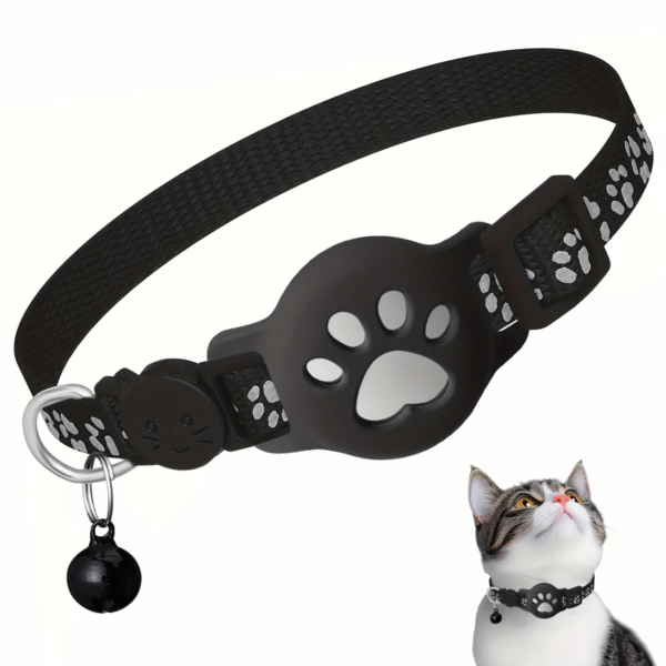 Paw Print Cat Collar with Airtag Protective Case , Black