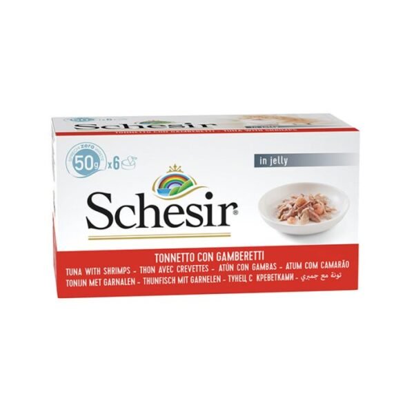 Schesir Wet Cat Food Multipack Tuna with Prawns in Jelly  6×50g Cans
