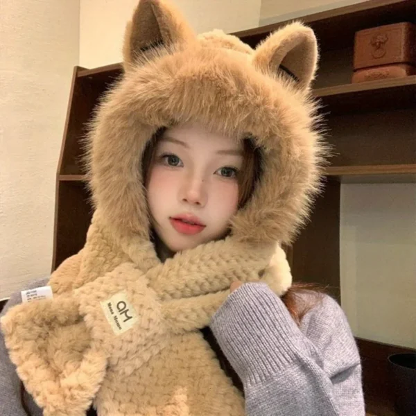 Cat Plush Warm Hat and Scarf Set