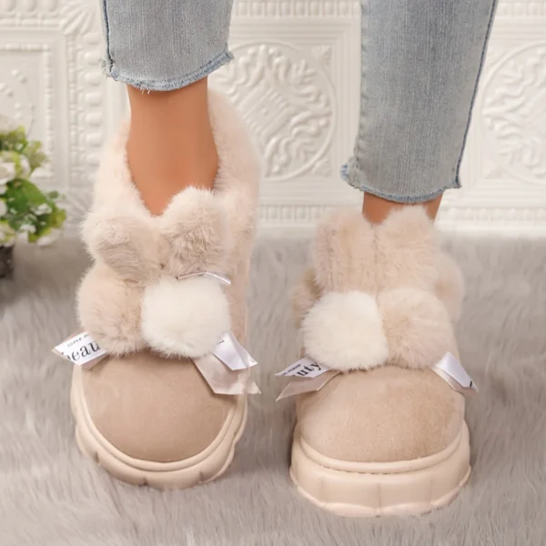 Cute Bunny & Bow Design Fleece Slippers with Thick EVA Sole