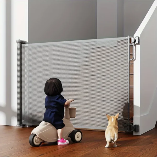 HD Punch-Free Retractable Child Pet Safety Gate Fence White 140 cm X 85 cm