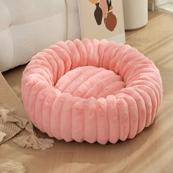 Round Plush Pet Bed for Dogs & Cats , Pink
