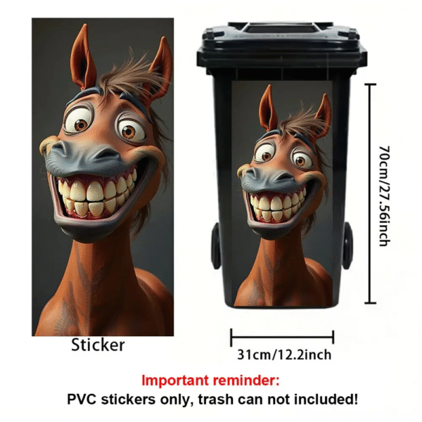 2D Flat Trash Can Sticker with Funny Horse Design