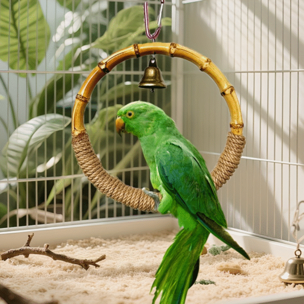 Bamboo Parrot Swing with Hanging Bell & Swing