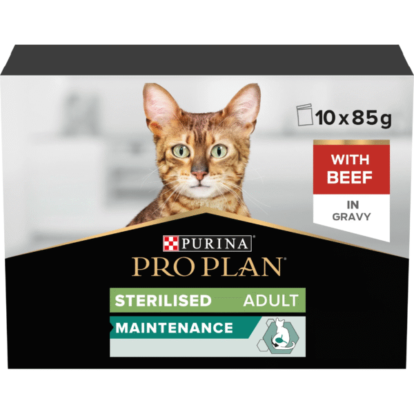 PRO PLAN Sterilised Adult Cat Food, Beef in Gravy 10x85g