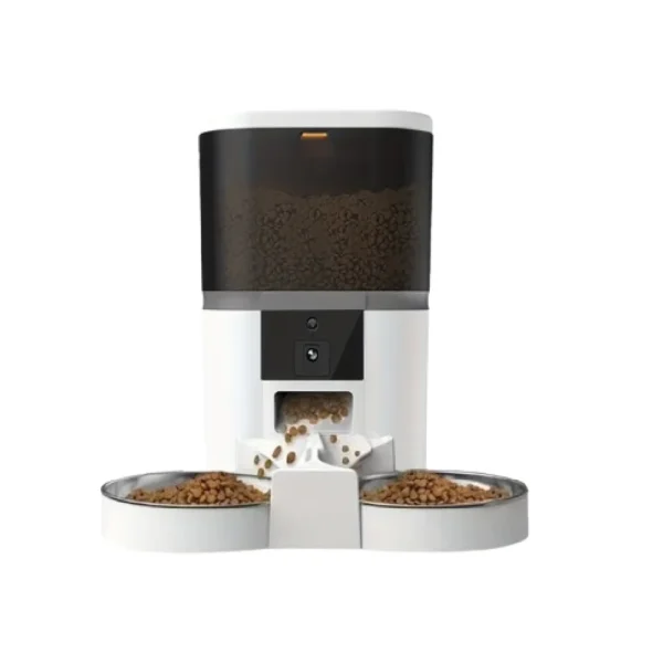 Camera Automatic Pet Feeder With Two Stainless Steel Food Bowl White - 4 L